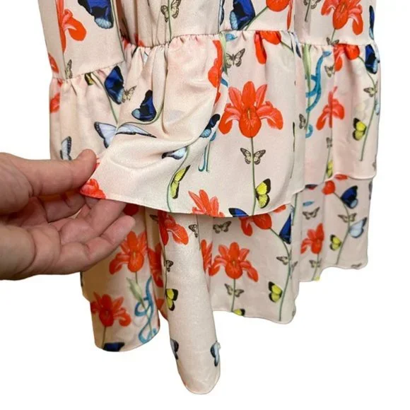 BORGO DE NOR Women's Pink Butterfly Print Ruffle Maxi Dress Size 12 - Picture 7 of 15